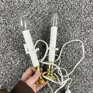 Pair of Vintage Brass Base Electric Window Candlestick Candles 9" Plug In &Bulbs